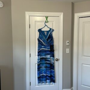 Blue and Black Striped Dress with Bow